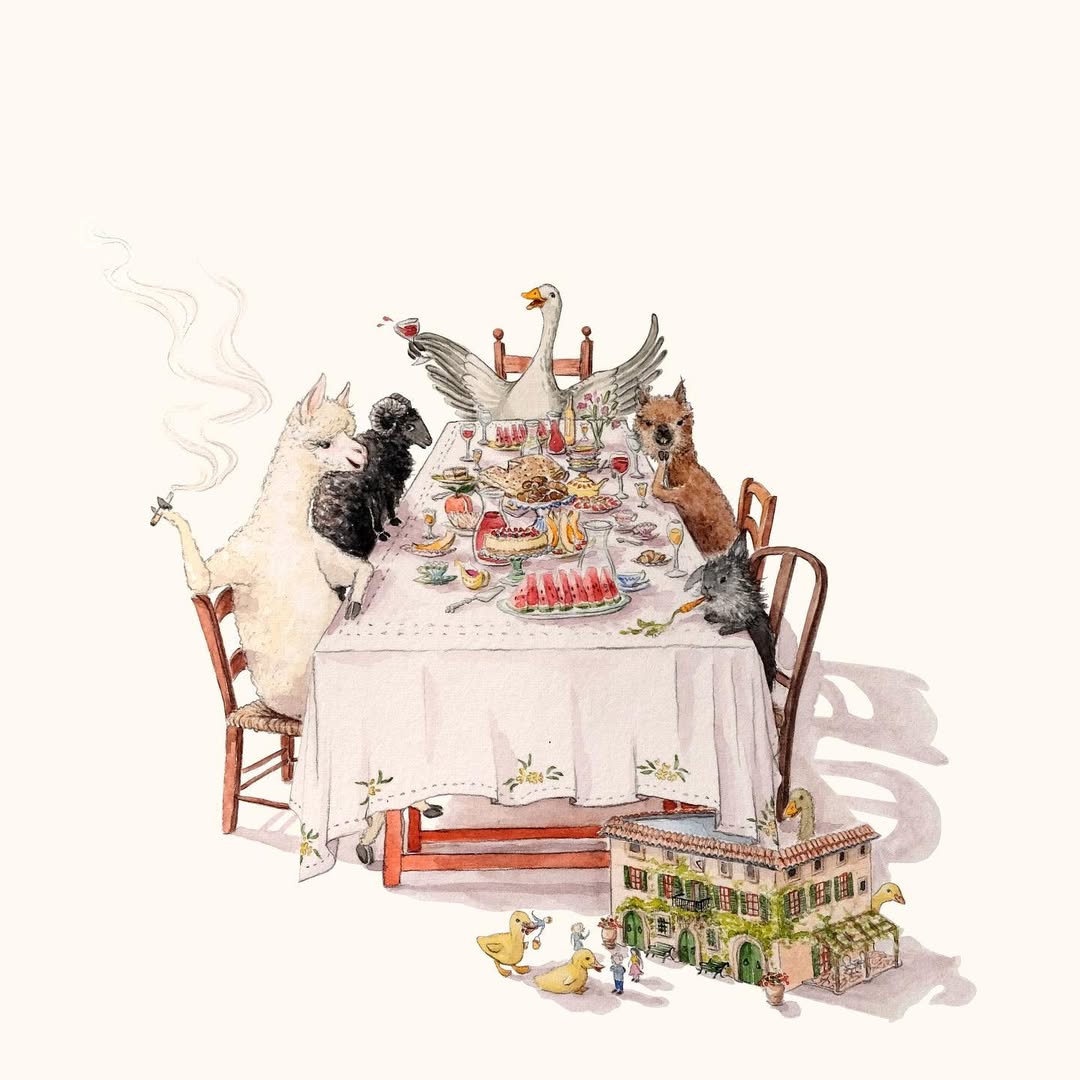 Ilustración de fiesta de animales tomando té