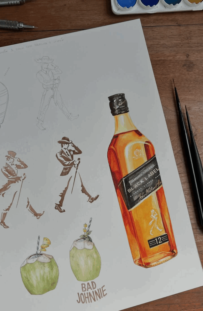 Ilustración whiskey Johnnie Walker 