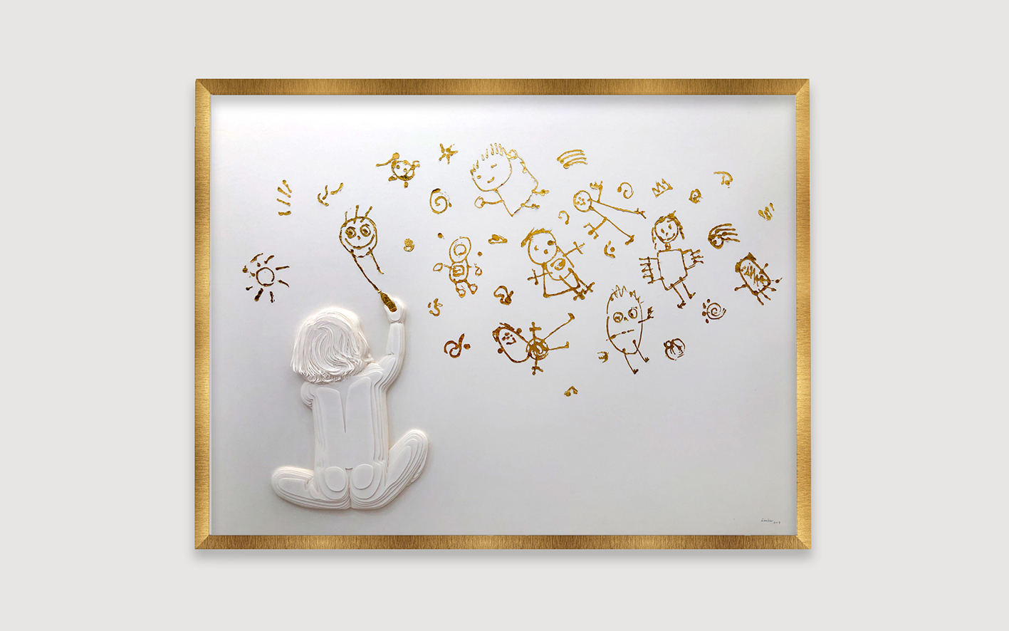 Ale Rambar. Sueños. 2019. Composición tridimensional en capas de papel y hoja de oro (1)