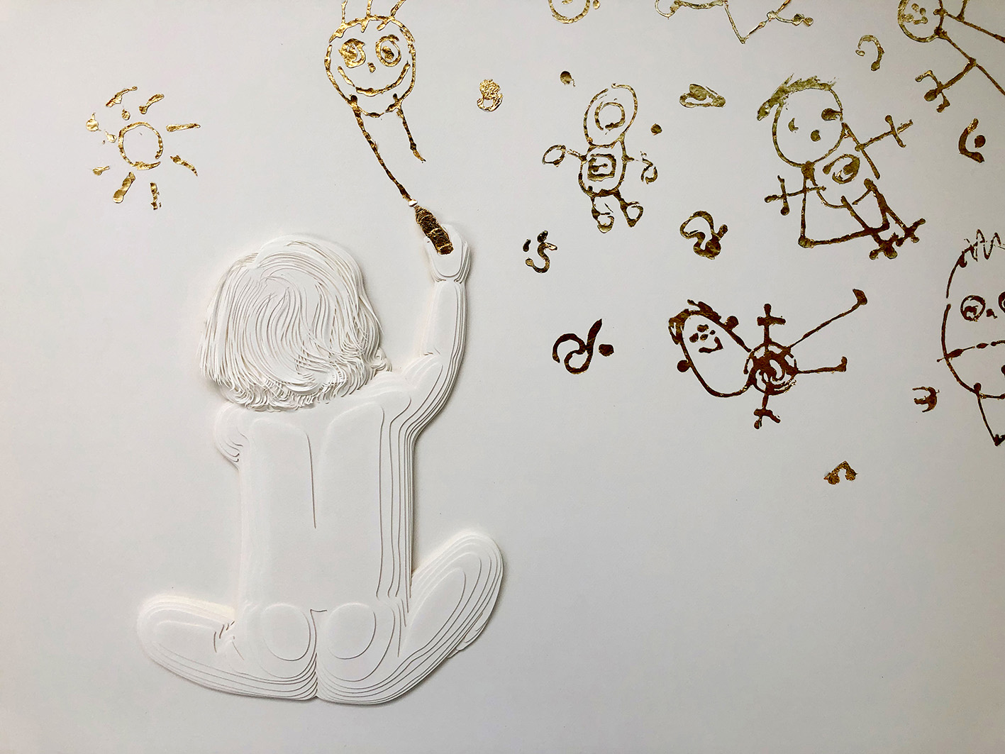 Ale Rambar. Sueños. 2019. Composición tridimensional en capas de papel y hoja de oro (2)