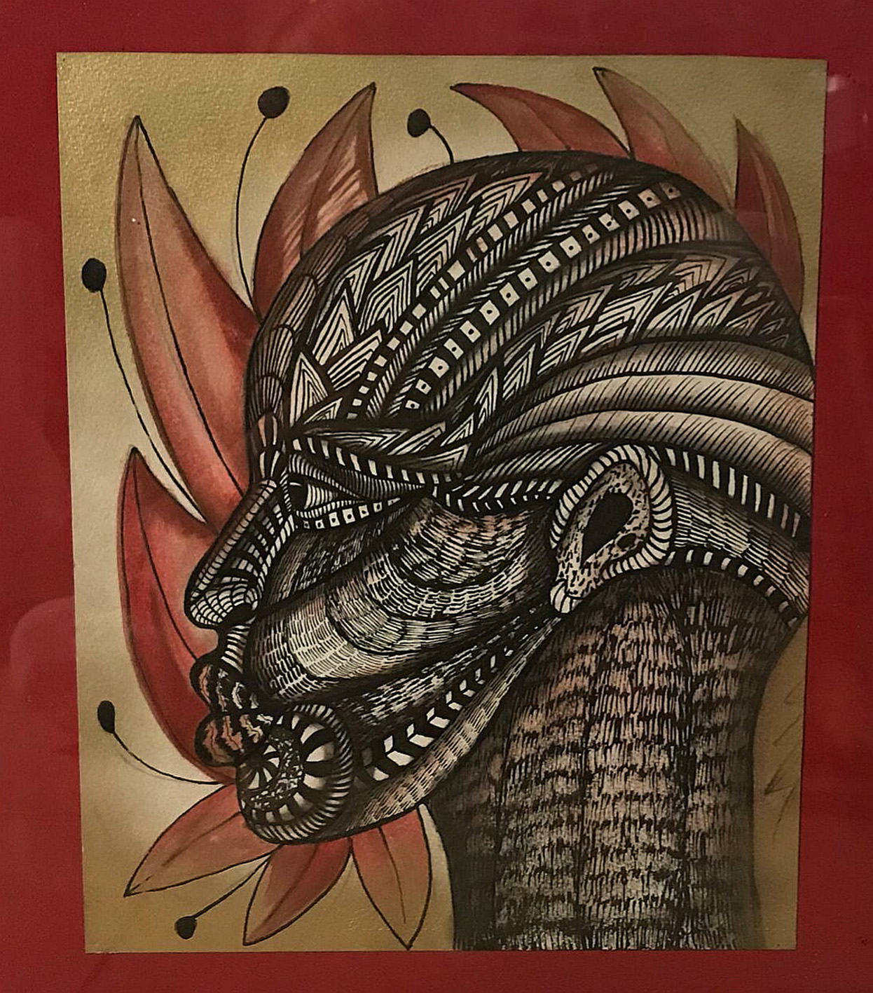 Diego Linares. Dante. 2019.Plumilla y óleo sobre papel