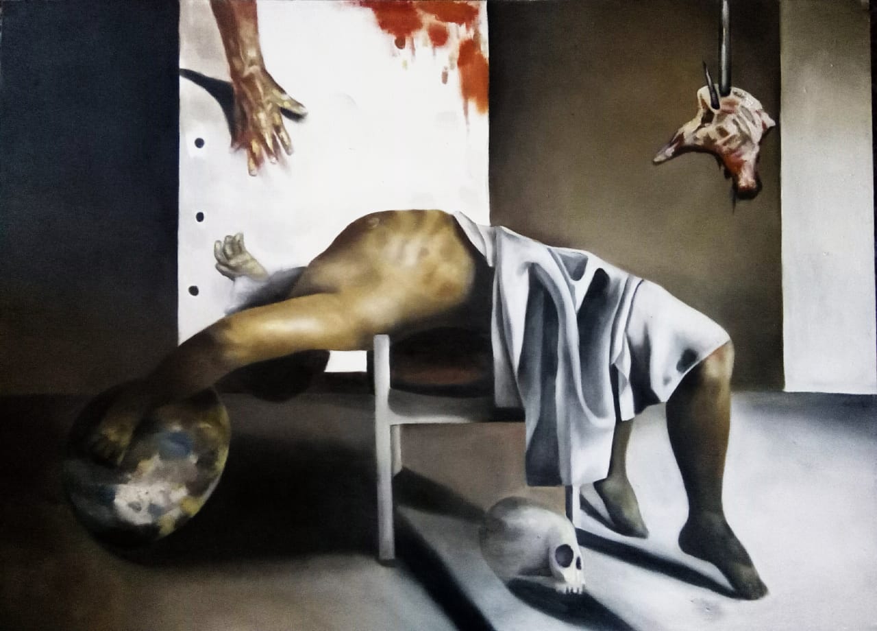 Pablo Mejías. La muerte del pintor. 2019. Óleo sobre lienzo