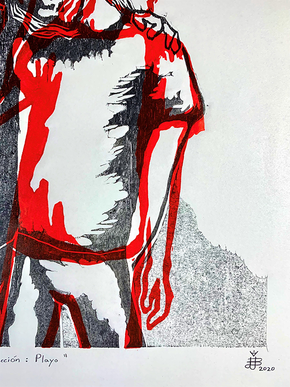 Alejandro Marín Umaña. Corrección Playo. 2020. Xilografía en madera y linóleo sobre papel editorial. 43 x 31 cm (detalles) (1)
