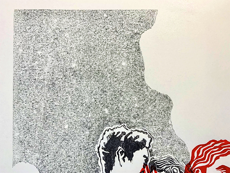 Alejandro Marín Umaña. Corrección Playo. 2020. Xilografía en madera y linóleo sobre papel editorial. 43 x 31 cm (detalles) (2)