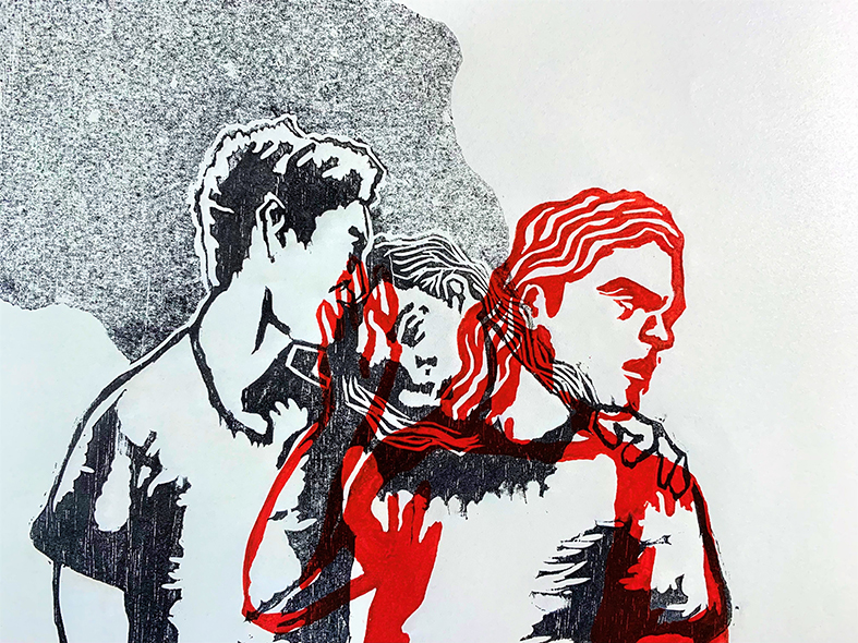 Alejandro Marín Umaña. Corrección Playo. 2020. Xilografía en madera y linóleo sobre papel editorial. 43 x 31 cm (detalles) (3)