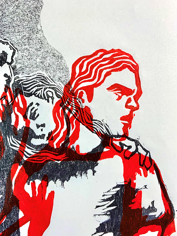 Alejandro Marín Umaña. Corrección Playo. 2020. Xilografía en madera y linóleo sobre papel editorial. 43 x 31 cm (detalles) (4)