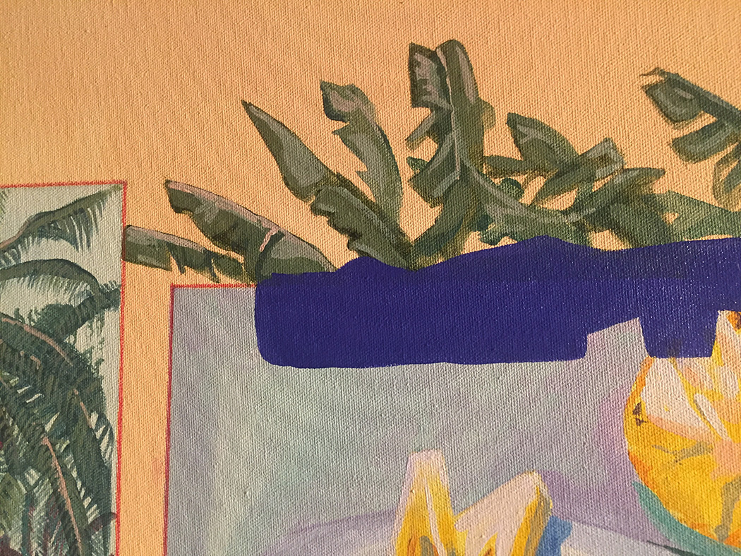 Diana Camacho Mora. Plato de Bomacil y naturaleza muerta. 2020. Acrílico sobre tela. 49 x 67 cm (detalles) (1)