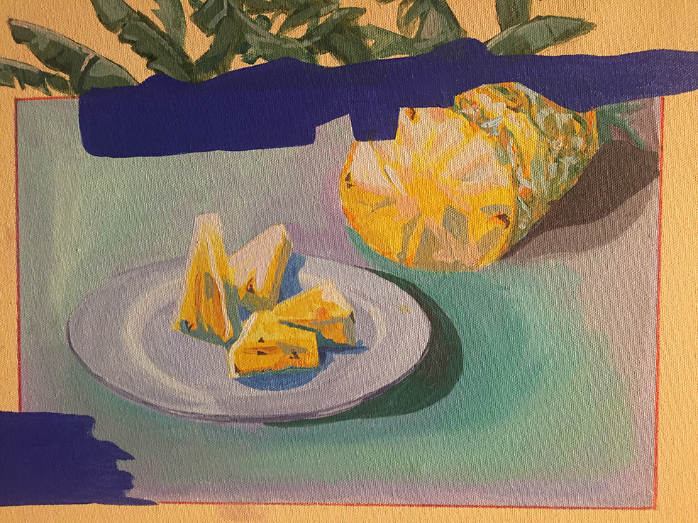 Diana Camacho Mora. Plato de Bomacil y naturaleza muerta. 2020. Acrílico sobre tela. 49 x 67 cm (detalles) (5)