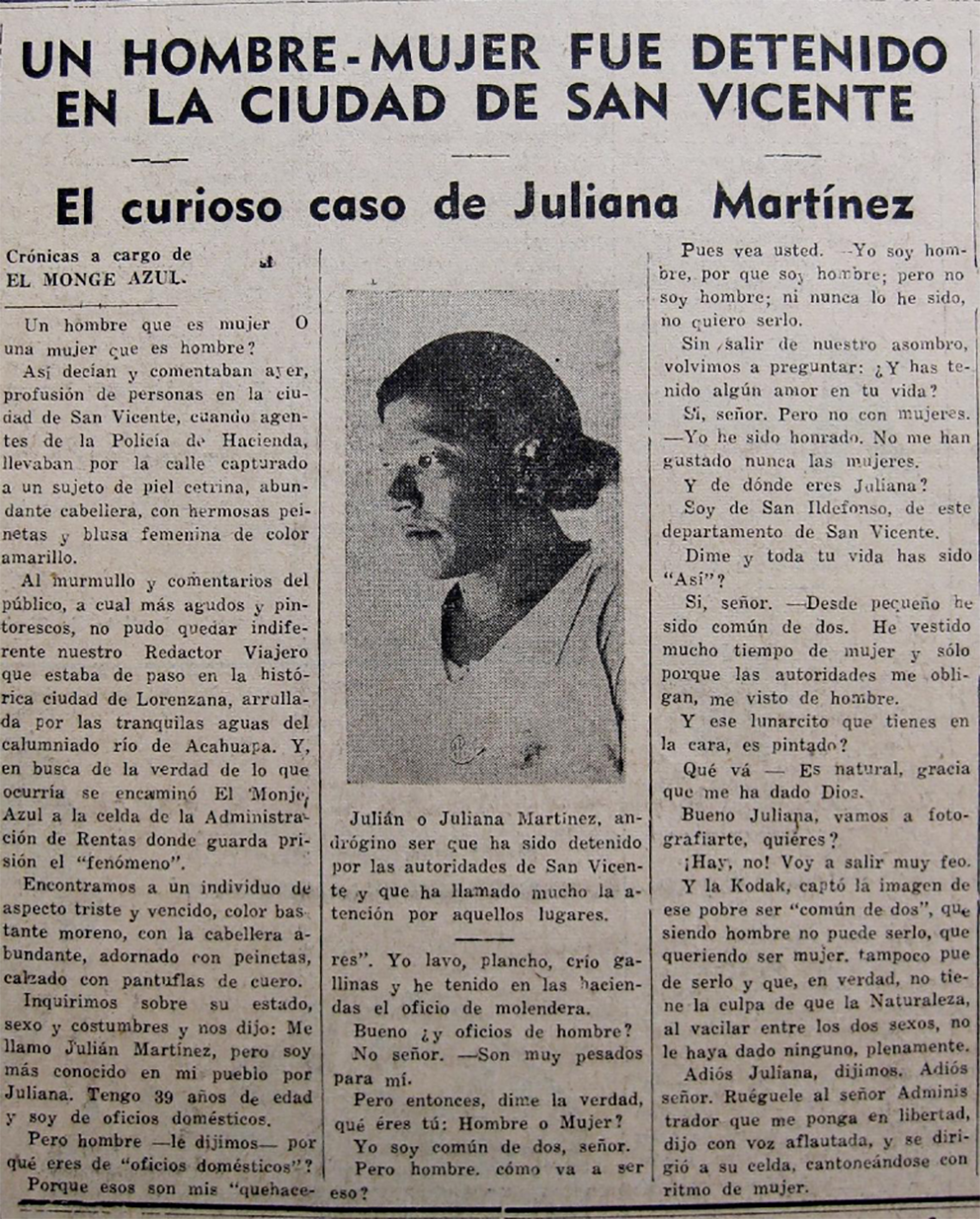 Imagen de archivo encontrada por Amaral Arévalo como parte de su investigación de la genealogía de la disidencia sexual en El Salvador. Fuente: Arévalo, A. (2018). “Juliana Martínez: una mujer salvadoreña trans de 1940.” El Faro, San Salvador.