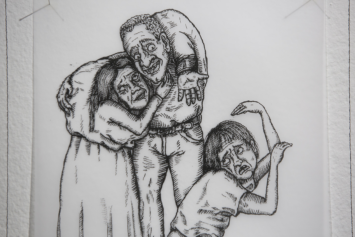 lía Vallejo. Via Crucis. Tinta sobre papel y làpiz sobre pared. 14 dibujos (detalle) (1)