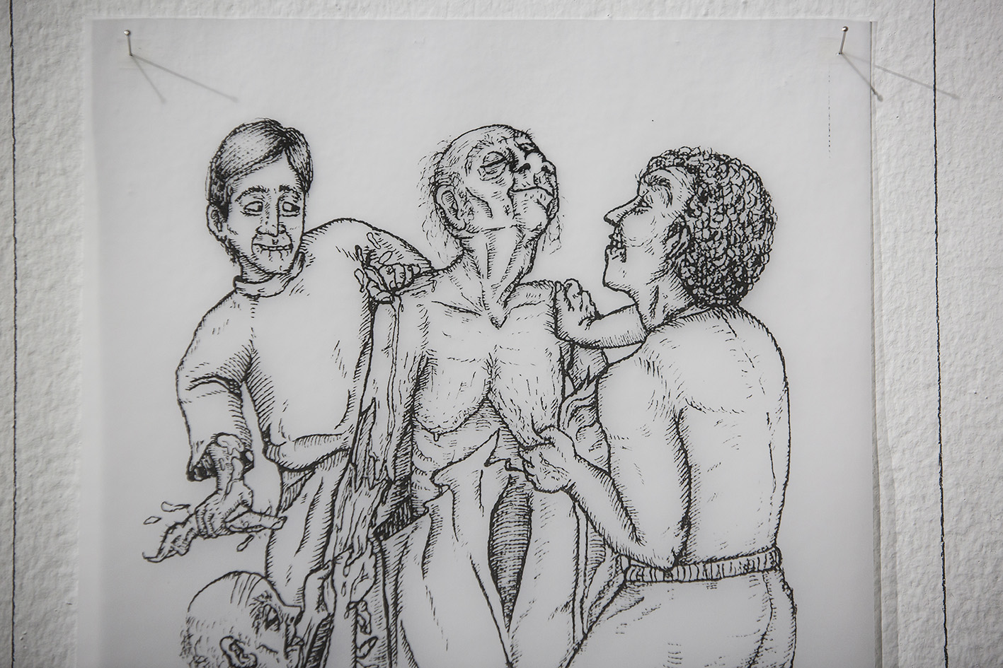 lía Vallejo. Via Crucis. Tinta sobre papel y làpiz sobre pared. 14 dibujos (detalle) (3)