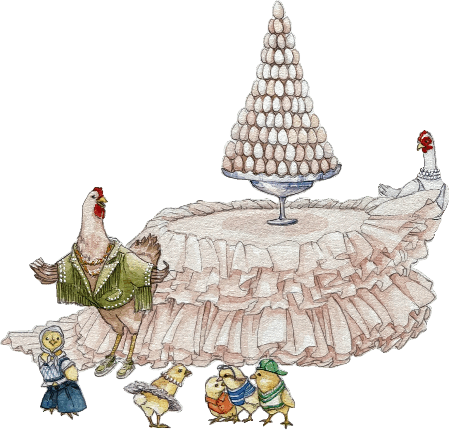 Ilustración de gallinas con huevos