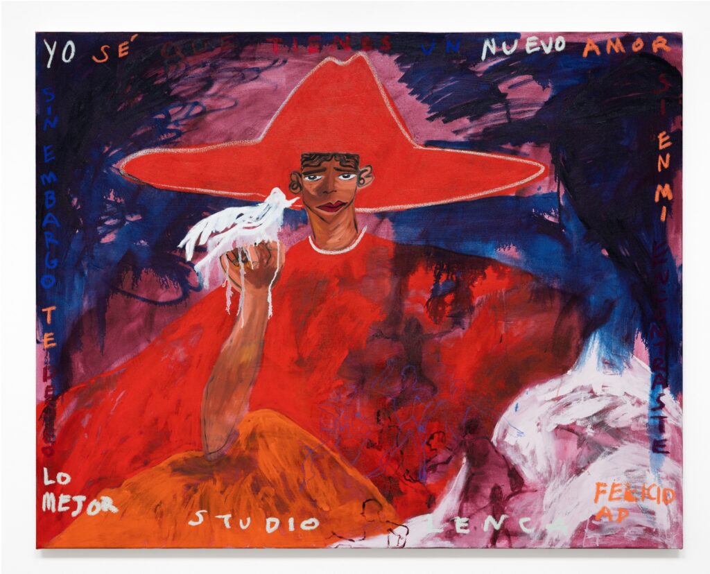 Obra Studio Lenca mujer con colores rojos